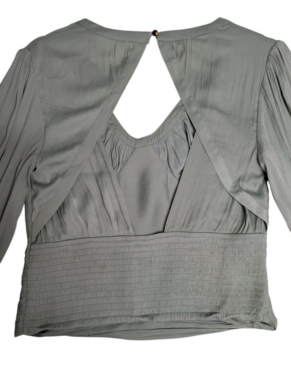 Anthropologie Sage Blouson Sleeve Peasant Top Cutout Back Ruched Front Feminine - Picture 11 of 12